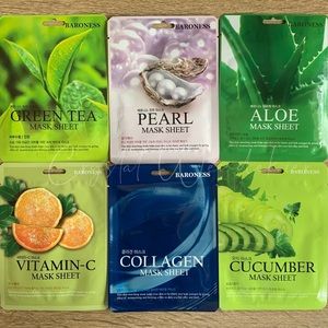Baroness Assorted Facial Sheet Masks | 12-Piece Set | Vitamin C Aloe Collagen